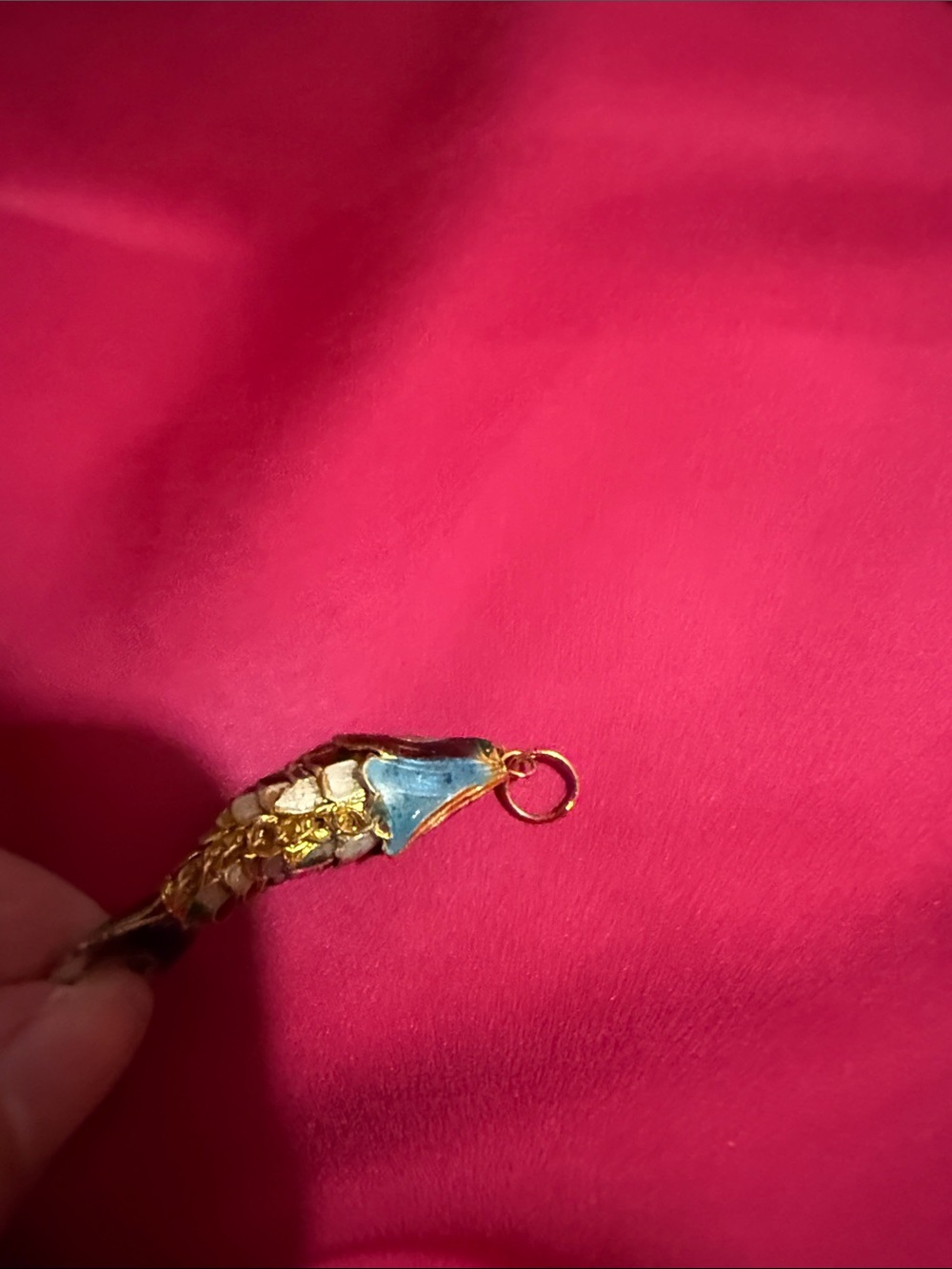 Vintage Cloisonne Gold Tone Multicolor Articulated Fish Pendant - Picture 5 of 8